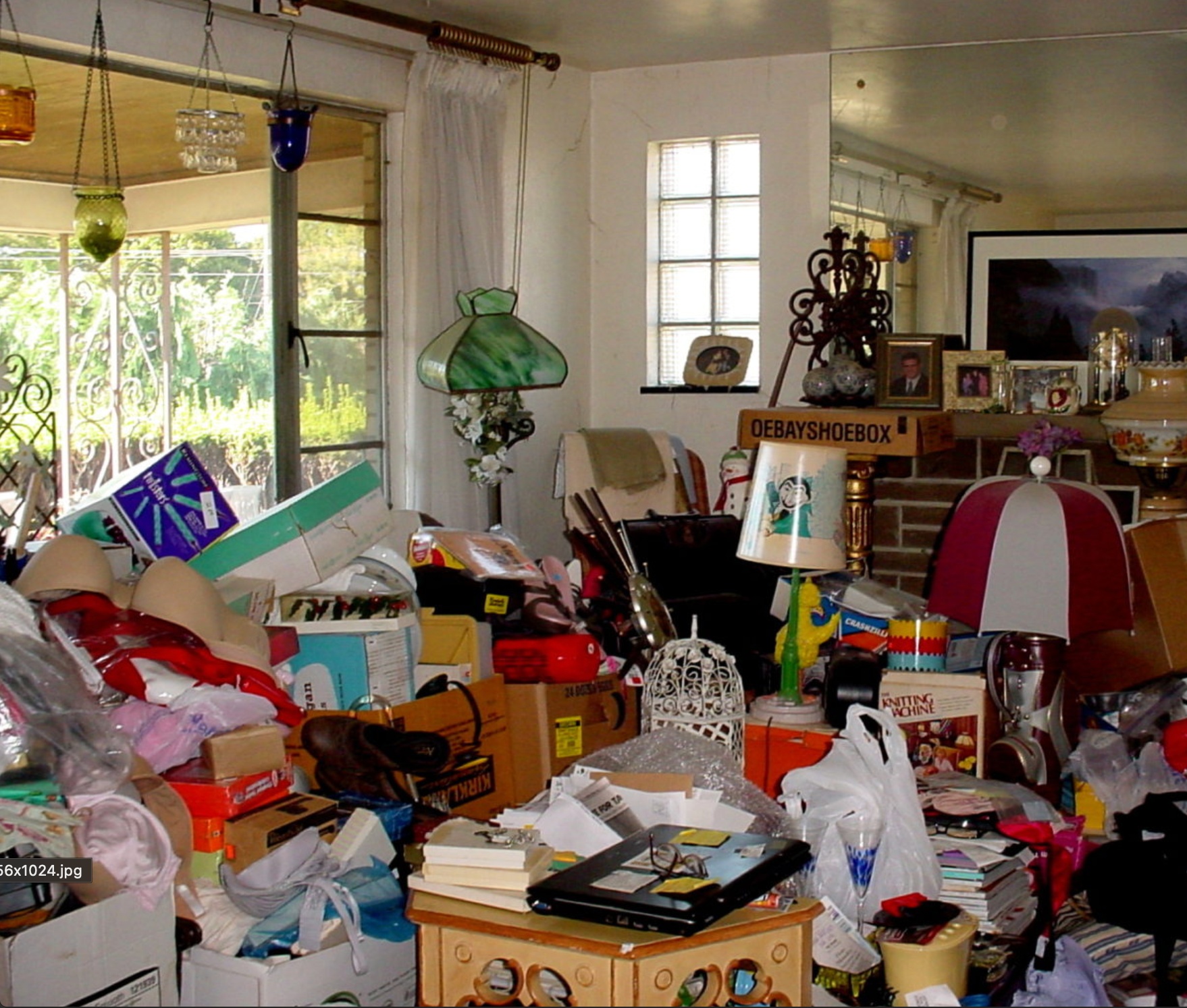 Cluttered residential living room cleanout